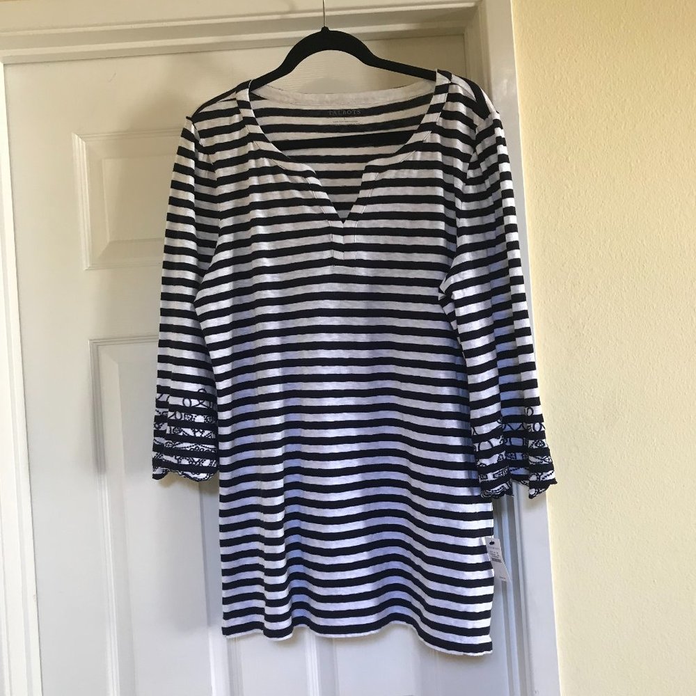 NWT Talbots striped top in navy and white; size L